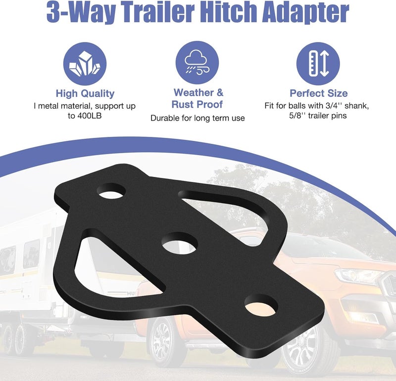 TNCZHYLX 3-Way Trailer Hitch Adapter, Steel Hook Mounting with Bolts, Suitable for ATV Lawn Mower Golf Cart Yard Cart Garden Tractor Flat Towing Ball Installation (Black) - Image 2